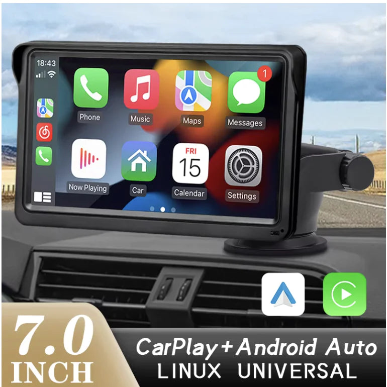 Slimme 7-Inch Auto Display met Draadloze CarPlay – Navigatie en Entertainment Zonder Gedoe