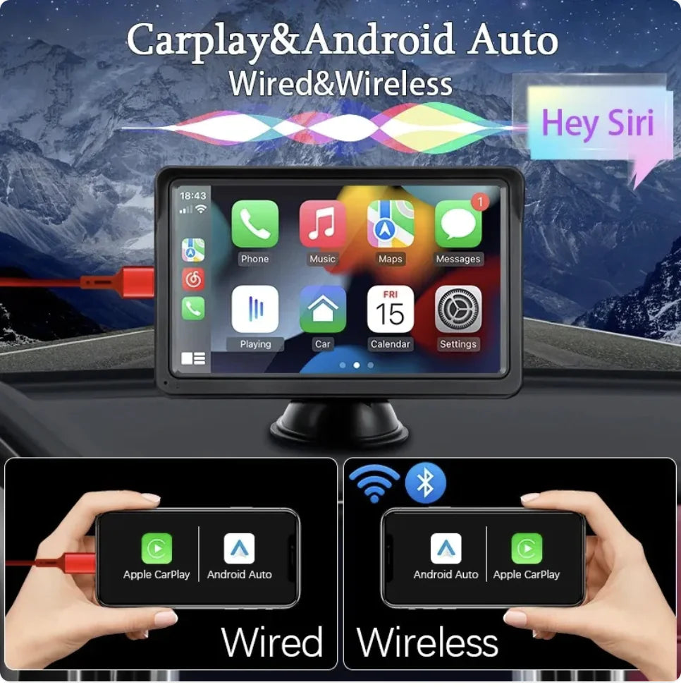 Slimme 7-Inch Auto Display met Draadloze CarPlay – Navigatie en Entertainment Zonder Gedoe