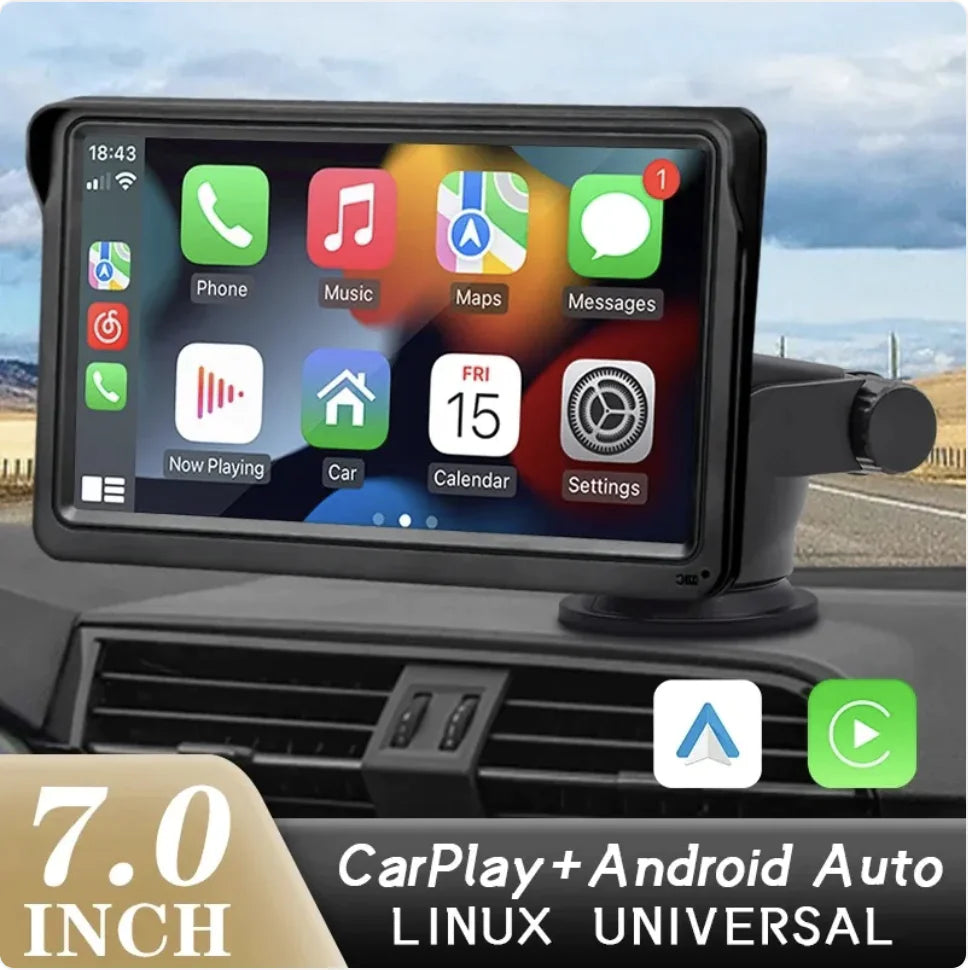 Slimme 7-Inch Auto Display met Draadloze CarPlay – Navigatie en Entertainment Zonder Gedoe